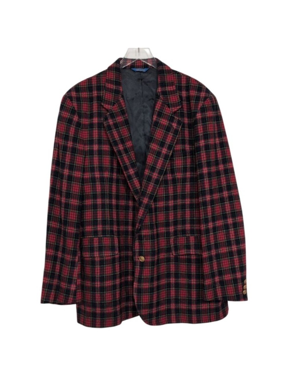 Vintage Pendleton Plaid Virgin Wool Blazer Mens Size 46 Long Red Tartan Lined